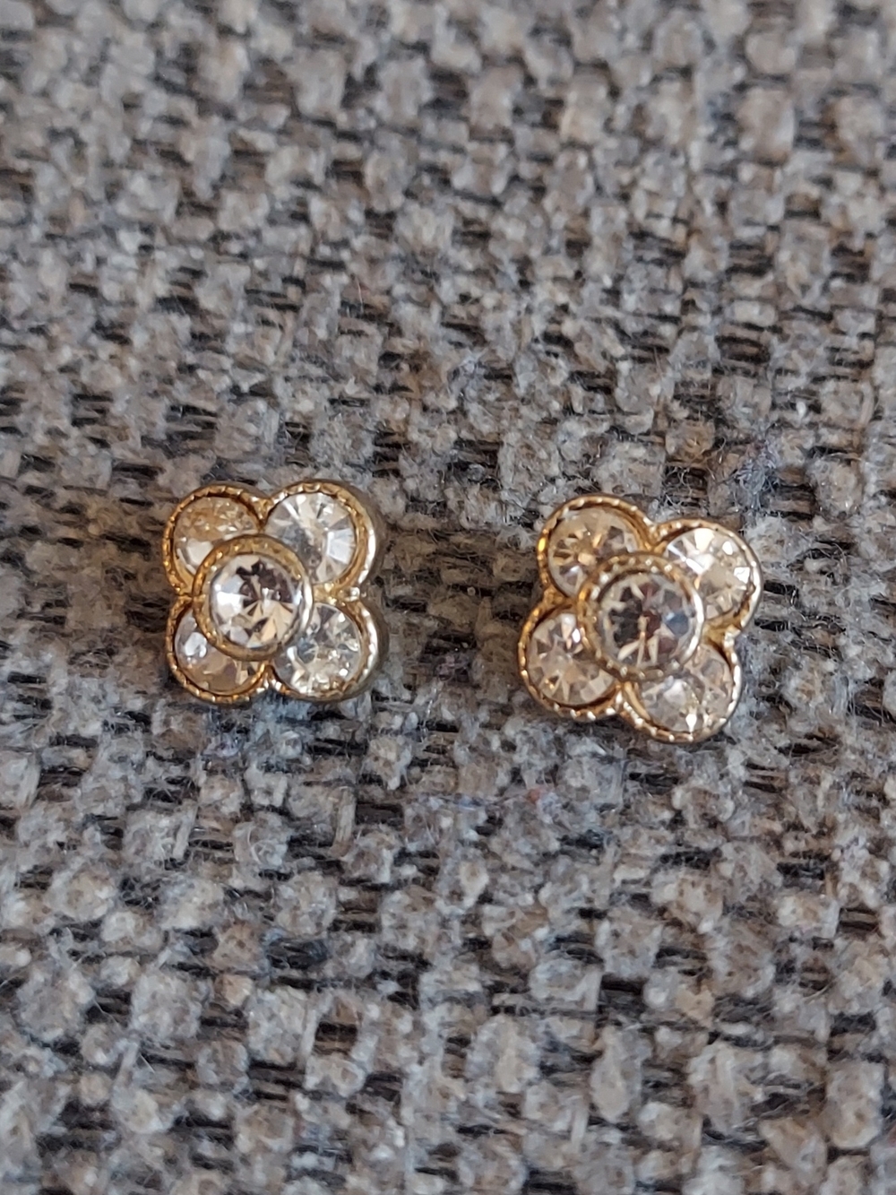Gold and Clear Crystal Flower Stud Earrings - Women Jewelry